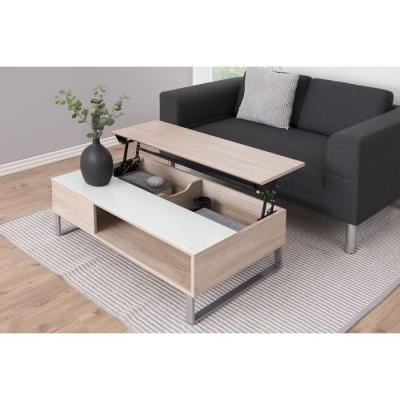 Ela - Table basse blanche plateau relevable bois