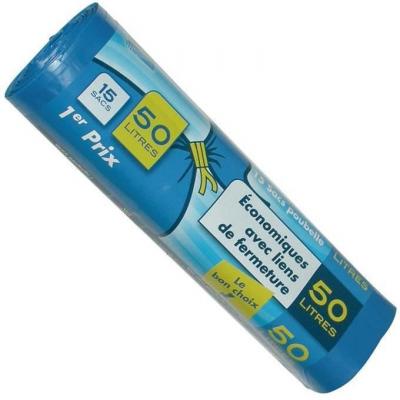 ELBE Publi embal lot de 15 sacs poubelle economiques 50 l 14 microns bleus