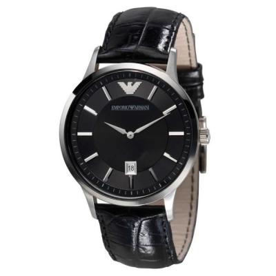 EMPORIO ARMANI  Ar2411 Black Leather Strap Date Window Watch