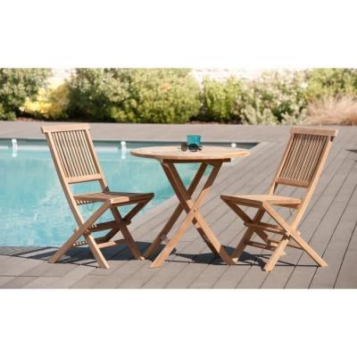 MACABANE Ensemble En Teck: Une Table Ronde Et 2 Chaises