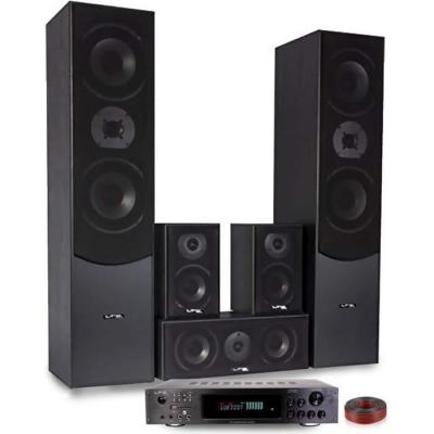 LTC Ensemble Home-Cin&eacute;ma 5 enceintes  E1004 Noire 850W + Ampli ATM8000 Karaoke - USB/BT/RADIO FM 4x75W +3 x20W + C&acirc;ble