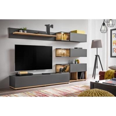 PARIS PRIX ASM Ensemble Murale Meuble TV - Silk - 6 &eacute;l&eacute;ments - Anthracite et Bois