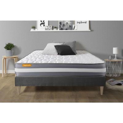 SEPTNUITS Matelas + sommier kit gris 140x190 memo plus m&eacute;moire de forme