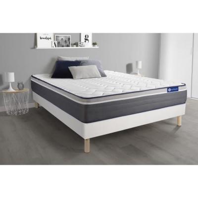 ACTISOM Ensemble 200x200 Matelas M&eacute;moire de forme Sommier kit Blanc