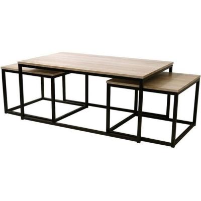 Table basse en trois parties - effet bois et m&eacute;tal - loft