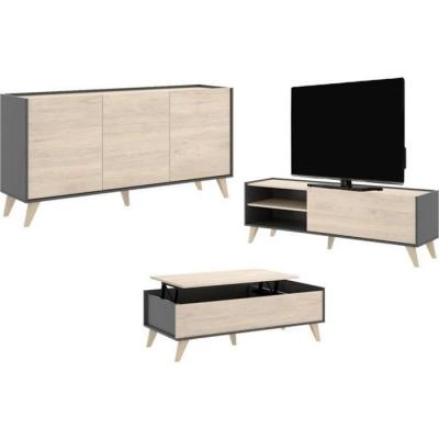 VENTE UNIQUE Ensemble Table basse + Meuble TV + Buffet - Anthracite et ch&ecirc;ne - S&eacute;jour scandinave KOLYMA