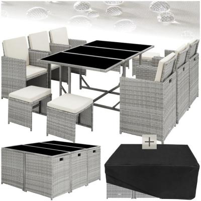 TECTAKE Salon de jardin MALAGA 10 places avec housse de protection gris clair