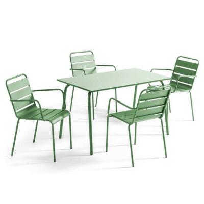 OVIALA Ensemble table de jardin et 4 fauteuils en m&eacute;tal vert cactus