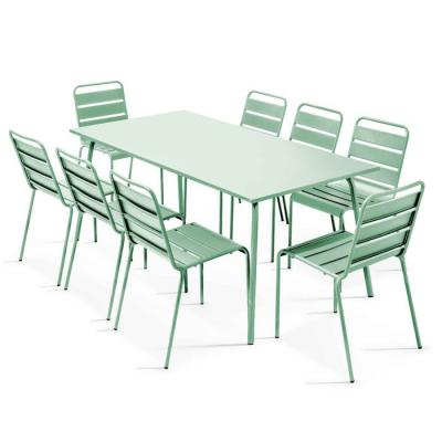 OVIALA Palavas - ensemble table de jardin et 8 chaises en m&eacute;tal vert sauge