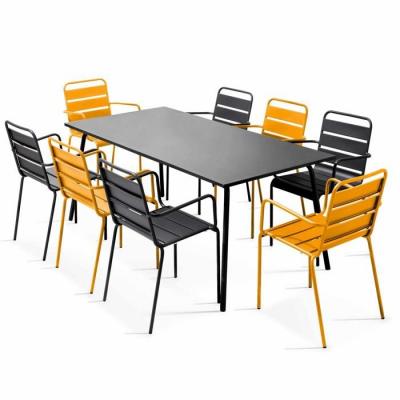 OVIALA  Palavas - Table de Jardin et 8 fauteuils en m&eacute;tal Jaune et Gris