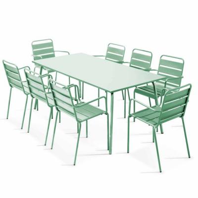 OVIALA Palavas - ensemble table de jardin et 8 fauteuils en m&eacute;tal vert sauge