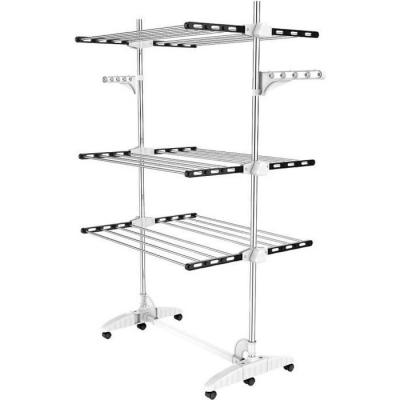 TODECO  - Etendoir &agrave; Linge, Etendage &agrave; Linge, 3 &eacute;tag&egrave;res, Noir/Blanc, avec ailes, Mat&eacute;riau: Tubes en acier inoxydable