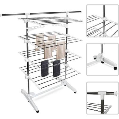 TODECO Etendoir &agrave; Linge, Etendage &agrave; Linge, 4 &eacute;tag&egrave;res, Blanc, Avec des ailes et une barre sup&eacute;rieure &eacute;tendue, Mat&eacute;riau: Tubes en acier inoxydable - Blanc