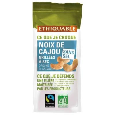 ETHIQUABLE  Noix de cajou Bio grill&eacute;es sans sel - sachet de 100 g