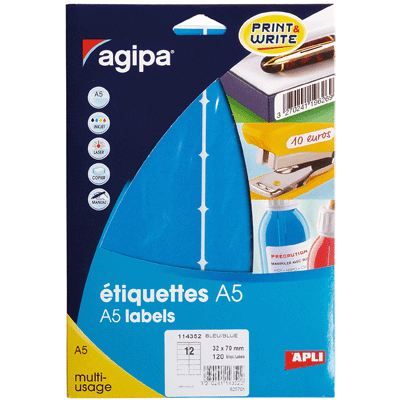 AGIPA APLI 114352 - Etui 120 etiquettes multi-usage bleu 32 x 70 mm