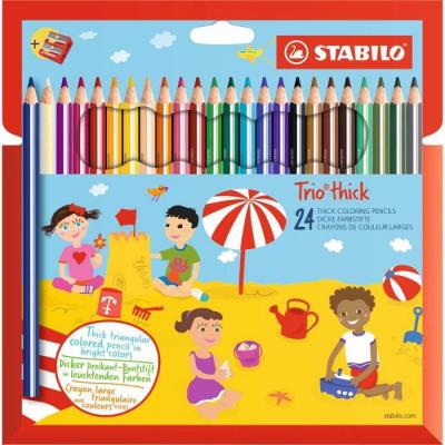STABILO  trio - &eacute;tui carton de 24 crayons de couleur triangulaires + taille-crayon