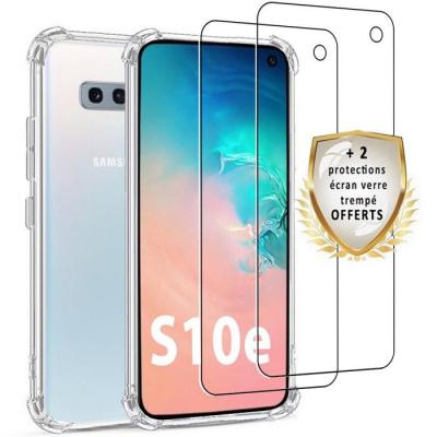EVETANE Coque Galaxy S10e et 2 &eacute;crans de protection TPU Transparent