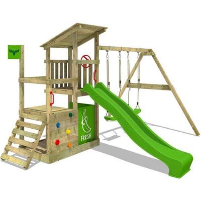 FATMOOSE Aire de jeux  FruityForest - Vert pomme - Avec balan&ccedil;oire - Toboggan - Maison enfant ext&eacute;rieur - Bac &agrave; sable - &Eacute;chelle d'escalade