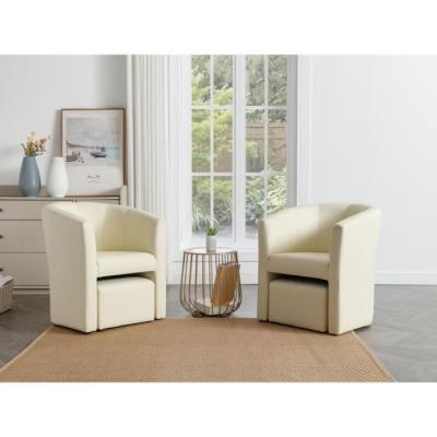 VENTE UNIQUE Vente-unique - Fauteuil Cabriolet et Pouf en Simili Beige Jovana