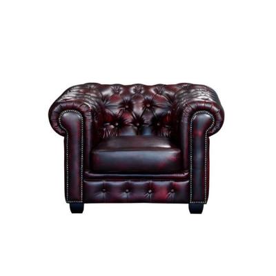 VENTE UNIQUE Fauteuil chesterfield BRENTON 100% cuir de buffle - Bordeaux