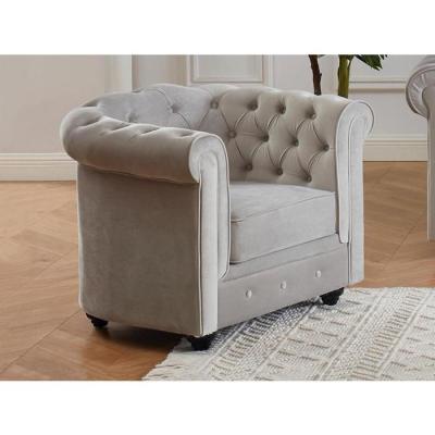 VENTE UNIQUE Vente-unique - Fauteuil Chesterfield - Velours Gris Clair