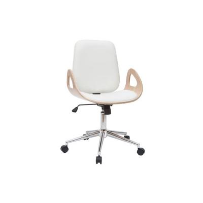 Fauteuil de bureau design blanc et bois clair glory