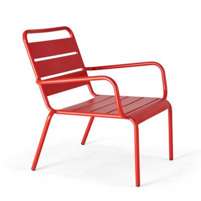 OVIALA Fauteuil de jardin bas - 60 x 64 x 72 cm - Acier - Palavas - Rouge