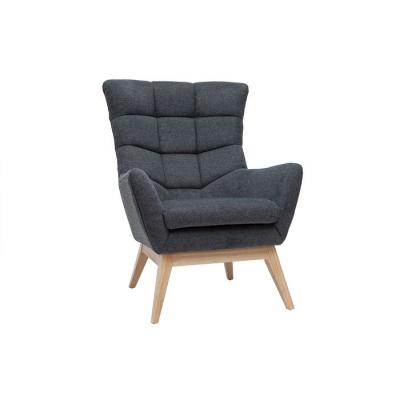 MILIBOO  - Fauteuil scandinave tissu effet velours textur&eacute; gris fonc&eacute; et bois BRODY