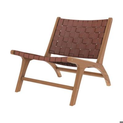 RENDEZ VOUS DECO Fauteuil Kuna en teck et cuir tress&eacute; marron