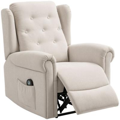 HOMCOM Fauteuil massant chauffant inclinable repose-pieds int&eacute;gr&eacute; poche rangement tissu toucher lin beige 