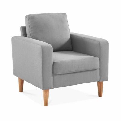 SWEEEK Fauteuil scandinave en tissu gris clair - Bjorn - Canap&eacute; 1 place fixe droit pieds bois