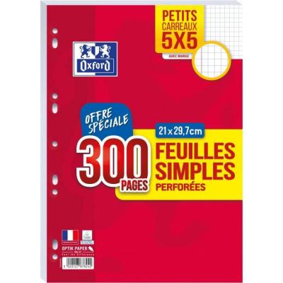 OXFORD Feuilles simples  perforees 300 pages 90g q5/5+marge