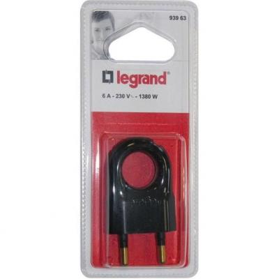 LEGRAND  - Fiche plate m&acirc;le sans terre plastique - avec anneau extraction - blister - noir