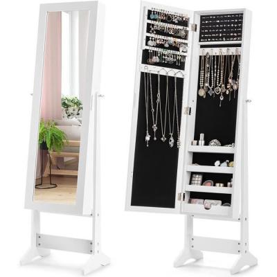 Armoire &agrave; Bijoux sur Pied avec Miroir Inclinable en 3 Positions - GOPLUS - Blanc 