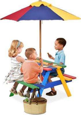 GOPLUS Table d'ext&eacute;rieur pour enfants avec parasol multicolore 89&times;79&times;50 cm