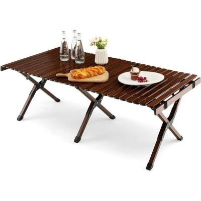 GOPLUS Table de Camping Pliante en Bois, Table de Pique-Nique Portable avec Sac de Transport, Table en Bambou Enroulable, Table de Camping de Voyage en