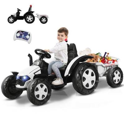 GOPLUS  Tracteur &Eacute;lectrique Voiture Enfant 3-8 Ans avec Remorque12V7Ah Charge 30KGT&eacute;l&eacute;commande 24Gavec Lumi&egrave;res/MusiqueBlanc 