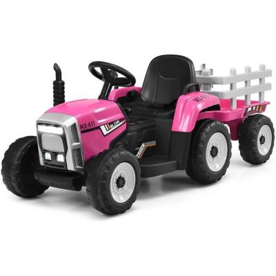 GOPLUS Costway tracteur avec remorque electrique pour enfants 12 v avec t&eacute;l&eacute;commande 2,4g - 3 vitesses