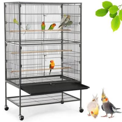 YAHEETECH  - Cage &agrave; Oiseau avec Toit Ouvert Voli&egrave;re sur roulettes pour Canaries Perroquet Perruches et Calopsitte 59 x 59 x 150 cm Noir