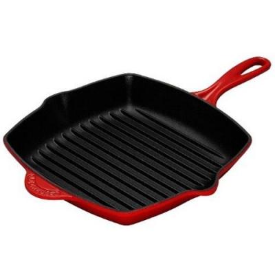 LE CREUSET Po&ecirc;le &agrave; griller carr&eacute;e en fonte &eacute;maill&eacute;e cerise 26 cm