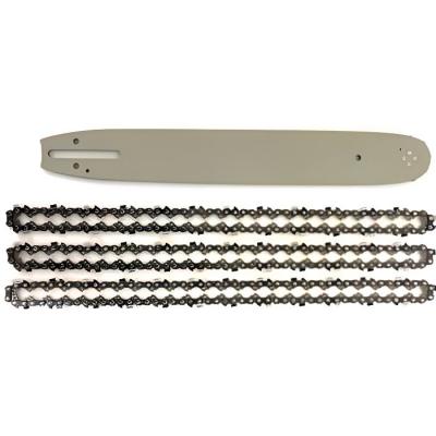 NEMURA Guide de tron&ccedil;onneuse 50cm + 3 cha&icirc;nes - 72 entraineurs - Pas 3/8 - Jauge 0.63 (1.6mm) - Liderfarm