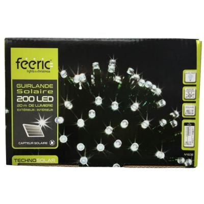 FEERIC LIGHTS & CHRISTMAS Guirlande lumineuse solaire 200 LED Blanc froid 20 M&egrave;tres et 8 jeux de lumi&egrave;re