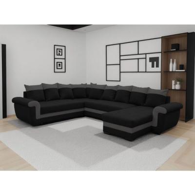 BESTMOBILIER  Canap&eacute; panoramique 7 places HENRY - Angle r&eacute;versible - Simili/Tissu Noir / Gris
