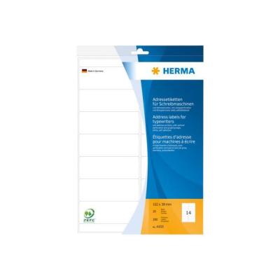 HERMA  4433 Lot de 280 &eacute;tiquettes d'adresse en papier mat pour machine &agrave; &eacute;crire A4 Blanc 102 x 38 mm