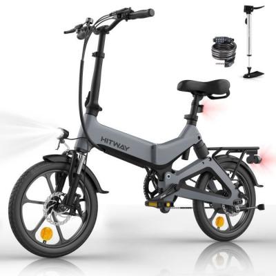 HITWAY  v&eacute;lo &eacute;lectrique l&eacute;ger gris, 250w 36v VAE pliable d'assistance &agrave; la p&eacute;dale avec batterie 7,8ah, 16 pouces, pour adolescent et adultes 