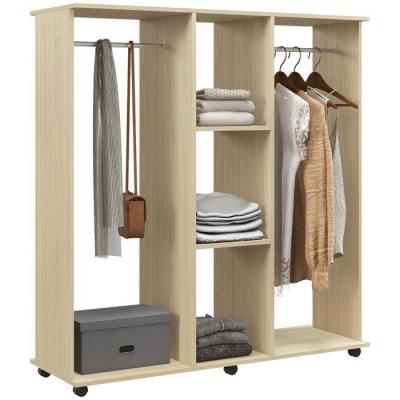 HOMCOM Armoire penderie Meuble de Rangement Mobile 6 roulettes 120L x 40l x 128H cm en bois naturel