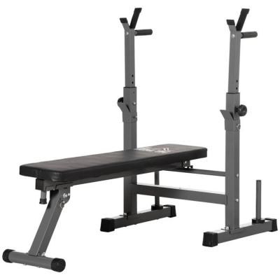HOMCOM  Banc de musculation pliable avec support d'halt&egrave;res r&eacute;glable et poign&eacute;es dips - fitness
