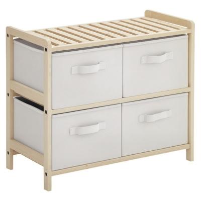 Commode 4 tiroirs tissu polyester beige bois sapin