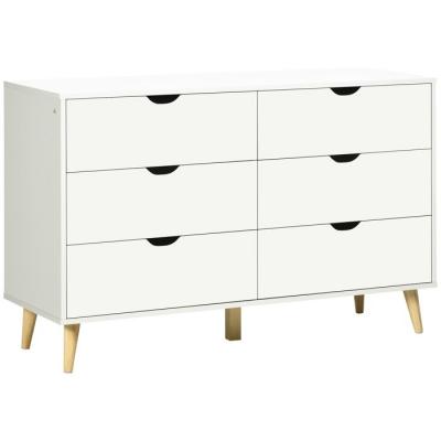 Commode 6 tiroirs design scandinave bois pin panneaux blanc