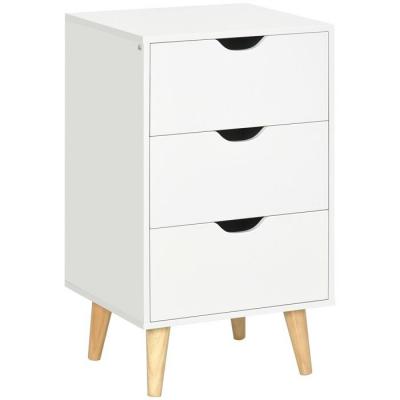 Chiffonnier 3 tiroirs design scandinave pi&egrave;tement bois pin blanc